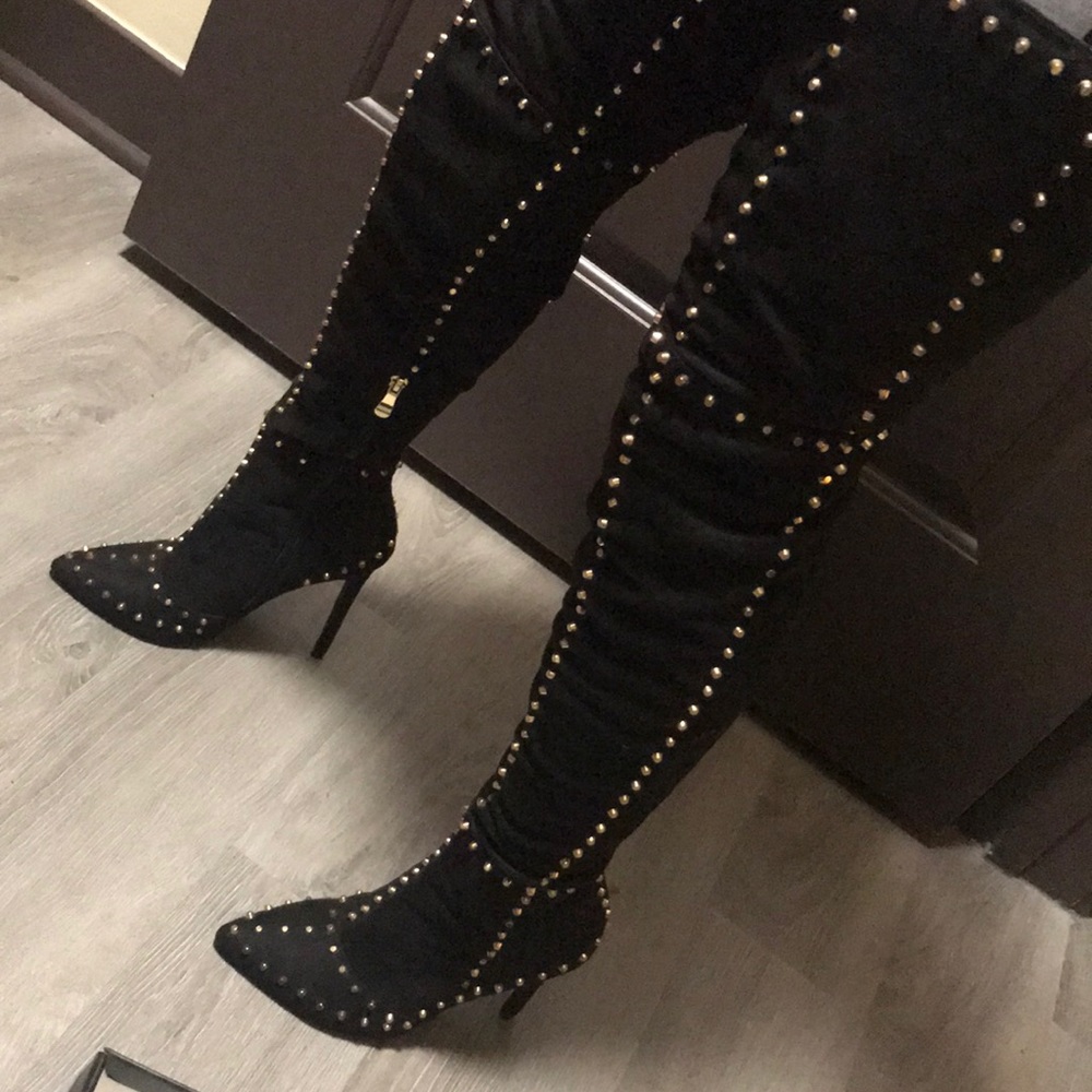 Gold jeweled, Thigh high boots